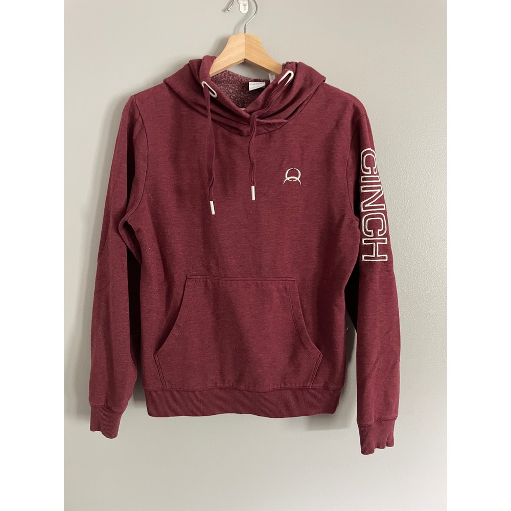 Cinch Hoodie Women Small Burgundy Sleeve Logo Fleece Pullover Western Rodeo